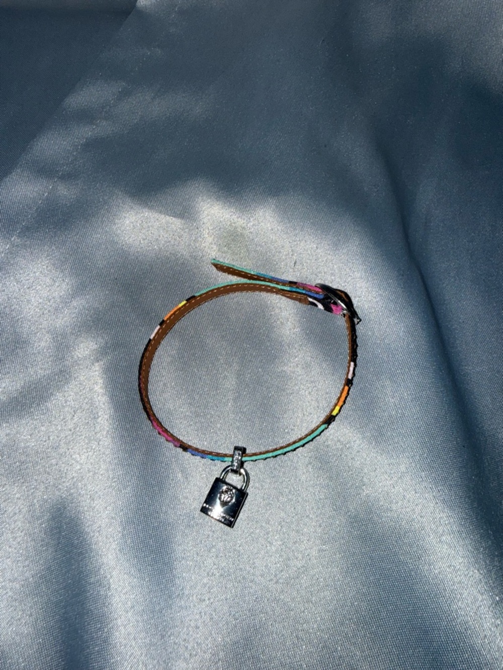 Kurt Geiger Multicolor Braided Leather Bracelet with Silver Padlock Charm